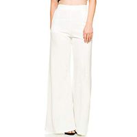 Meikosks Ladies Solid Color High Waist Pants Loose Wide Long Trousers with Pockets Flowing Palazzo White