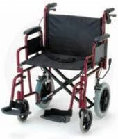 Transport Wheelchair - Heavy Duty 300 lb Capacity Color Red. Extra wide 22" seat with quick release fold-down back and removable footrests. 12" rear wheels for a more comfortable ride.