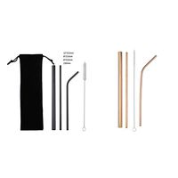 2 Sets Reusable Stainless Straws, Cleaning Brush with Pouch, Non-Toxic, no Weird Aftertaste; Dishwasher Safe, Black & Bronze