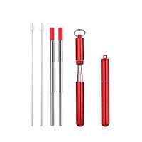 Ekoohlogical | Reusable Metal Straws with Case - Collapsible with Silicone Tip & Cleaning Brush- Eco Friendly (Red)