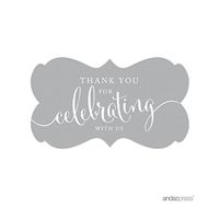 Andaz Press Fancy Frame Rectangular Label Stickers, Thank You for Celebrating with Us, Gray, 36-Pack