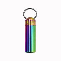 OWIKAR Pill Fob Keychain Box, Stainless Steel Pill Box Organizer Single Chamber Pocket Pill Holder Pills & Vitamins Container Portable Waterproof Pill Case for Travel (Rainbow)