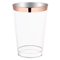 50 Rose Gold Rimmed Clear Hard Plastic Cups | 14 oz. Fancy Disposable Wedding Tumblers for Party & Wedding (50-Pack)