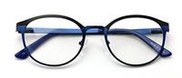 Round Circular Stainless Steel Non-prescription Glasses Frame Clear Lens Metal Eyeglasses (Blue)