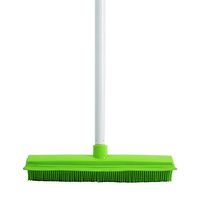 Carpet Broom Extra Long Handle Soft Bristles Rubber and Squeegee Edge Sweeper Push Broom, Green