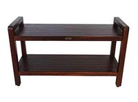 35" Extended Length Teak Shower Bench with Shelf- Adjustable Height Foot Pads- for Shower, Bath, Sauna, Bathroom