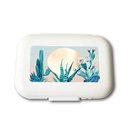 Small Weekly Pill Case - Cute Cactus and Flowers Travel Pill Organizer Box for Travel Safe Plastic Material 7 Small and 1 Large-Compartment