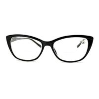 Clear Lens Glasses With Bifocal Reading Lens Womens Rectangular Cateye Black +2.25