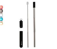 Portable, Stainless Steel telescopic collapsible drinking straws with stylish aluminum case, silicone tip for comfort and extendable cleaning tool. For travel or home. (Black)