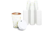 [100 SETS] 16oz White Snowflake Cup Emboss Wall with Lid - No Sleeves needed Premium Insulated Ripple Wall Hot Coffee Tea Chocolate Drinks Perfect Travel To Go Paper Cup and Lid