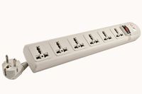VCT Universal Power Strip 6 Outlet 220V/240V and 3250 Watts with Window Shutters and Circuit Breaker - Universal Surge Protector for International Travel - Use in Any Country CE Certified