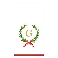 Caspari Christmas Laurel Wreath Paper Guest Towel Napkins in Letter G, 30 Napkins Included