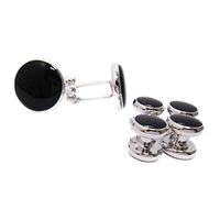 6 Pcs Classic Costume Shirt Black Round Cufflinks And Studs Set Jewerly Trendy Mens Gift Best Designs Style Designer Design Cuff-link Men Stylish Novelty