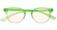 Ladies Blue Light Filter Glasses Stylish Computer Eyeglasses for Women Reading(Green-Pink Frame) without Strength