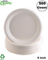 EcoQuality 100% Compostable 6-Inch Plates [500 Count] - Natural SugarCane Biodegradable Compostable Bagasse Bamboo Environmentally Friendly - Plates for Dessert, Appetizers, Birthdays, Microwavable
