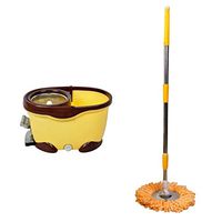 MOP Spinning and Bucket Cleaning Set Pedal Hand Pressure 2 in 1 Adjustable Household Yellow Head2