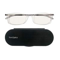 ThinOptics Milano Aluminum Case + Frontpage Brooklyn Rectangular Reading Glasses, Clear Frames / Silver Case, +2.00