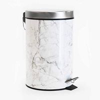 Robely Trading Inc. AQ MARMAR White Marble 7L Round Metal Step Can with Plastic Liner