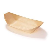 BambooMN Brand - Disposable Wood Boat Plates/Dishes, 7.9" Long x 4" Wide x 1" High, 100 Pieces