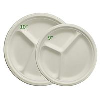 PrimeQ [100 Count] Compostable 3 Compartment Plates (10 Inches) made from Bagasse - Sugarcane