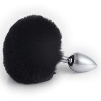 Rabbit Bunny Tail an~AL Plug Starter Trainer Medical Grade Stainless Steel Hypoallergenic ÀNûS B~UTT Women Men Fetish S~ê~x Toys (Black)-M