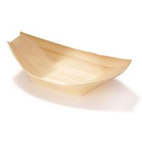 BambooMN Brand - Disposable Wood Boat Plates/Dishes, 5.25" Long x 3" Wide x 1" High, 300 Pieces