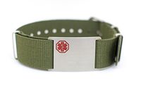 Unisex Medical ID Nylon Band/Stainless Steel Adjustable Bracelet (Olive)