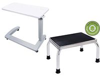 Vaunn Medical Bedroom Mobility Bundle - Overbed Bedside Table and Foot Step Stool