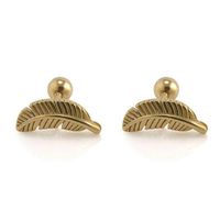 Feather Cartilage Helix Tragus Barbell Bar Ear Stud Earrings 1pair Best Beauty Party Jewerly Accessory Unique Women Cheap Styling Design Casual | Color - Gold