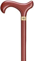 Lady's Walking Cane derby handle, hardwood shaft, metallic high gloss finish-terracotta with brass"Harvy" signature ring, 36" long w/rubber tip