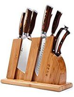 TUO Cutlery Knife Set with Wooden Block, Honing Steel and Shears-Forged HC German Steel X50CrMoV15 with Pakkawood Handle - Fiery Series 8pcs Knives Set