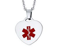 PJ Jewelry Free-Engraving Personalized Stainless Steel Heart Shaped Emergency Medical Alert ID Necklace for Women