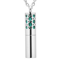 FANSING Womens Essential Oil Diffuser Necklace, Cylindrical Pendant, Stainless Steel, with Refill Pads, Aromatherapy Jewelry, 23.5" Chain, Style 7