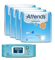 Attends Advanced Incontinence Pull Up Underwear for Men and Woman, Heavy Absorbency, Extra Large, Waist Size 58" - 68", 56 Count, Plus Attends Scented Wipes 1 Pack of 72