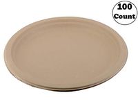 EcoQuality 100% Compostable 10 Inch Disposable Plates [100 Count] - Natural SugarCane Biodegradable Compostable Bagasse Bamboo Environmentally Friendly - Plates for Dessert, Birthdays, Microwavable