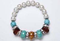 Turquoise & White Magnets, Glass Beads & Crystal Bracelet (7.5)