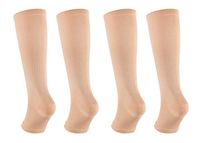 2Pair Open Toe Compression Knee High Anti-Fatigue Sock Calf Support Stocking (S/M, Beige + Beige)