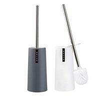 QJQBMAI 2 Pack Toilet Brush and Holder,Long Handle Stainless Steel Toilet Brush with Plastic Toilet Holder - White & Gray