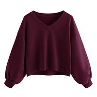 FRCOLT Sweatshirt, Women's Pure Color Drop Shoulder Lantern Sleeve Pullover Tops (M, Wine Red)