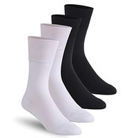 No-Binding Diabetic Socks Womens, Feelwe Wide Cotton Socks for Mothers Day Gifts Indoor Socks Dress Crew Socks Loose Top Seamless Toe Circulatory Socks Mens Socks Size 9-11 4 Pairs White/Black M