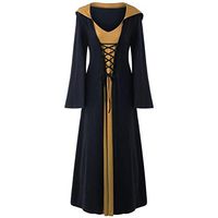 Midress Plus Size Halloween Hooded Dresses Women Lace Up Long Sleeve Cloak Vintage Maxi Dress Party Masquerade Cosplay Costume
