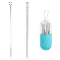 KOBWA Collapsible Reusable Straws with Case,Foldable Drinking Straw Portable with Keychain and Cleaning Brush,Eco-Friendly Travel Straw Silicone 7.87inch Long