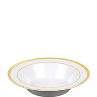 Amscan Elegant Premium Plastic Party Bowls with Trim (10 Piece), 6 1/4", White/Gold