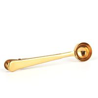 Coffee Scoop Stainless Steel Tablespoon Long Handled Measuring Spoons Accessories with Sealing Clip Gold for Home Bar Coffee Sugar Tea Flour (A)