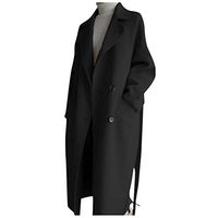 Theoylos Women's Single Breasted Coats Lapel Winter Coat Ladies Warm Long Overcoat Jacket Bohemian Outwear Pea Coats Black