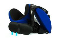 Ibboo Memory Foam Travel Pillow Sleep Kit (4-Piece Set) Lumbar Cushion, Sleeping Mask, Foam Ear Plugs | Airplane, Car Traveling | Ergonomic, Portable Comfort (Blue)