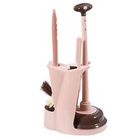 Toilet Plunger and Bowl Brush Combo Kit with Caddy Plastic Freestanding WC Toilet Bowl Brush Cleaner Compact Soft Toilet Scrubber Brush and Base for Bathroom Storage and Organization ( Color : Pink )
