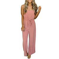 refulgence Women Casual Long Pants Loose Wide Legs Jumpsuits Rompers Sleeveless Spaghetti Strap Playsuit(Pink,S)