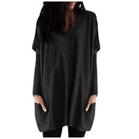 HNTDG Womens Plus Size Solid Color Warm Long Sleeve V Neck Sweatshirt Loose Print Pullover Tops Blouse Black