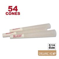 RAW 54 Organic 1 1/4 Cones - Sturdy W Gallery Box - Pure Hemp 1.25 84mm Pre-Rolled Cones - 26mm Filter Tips - Natural Unbleached Unrefined Rolling Papers - 50 + Bonus Pack